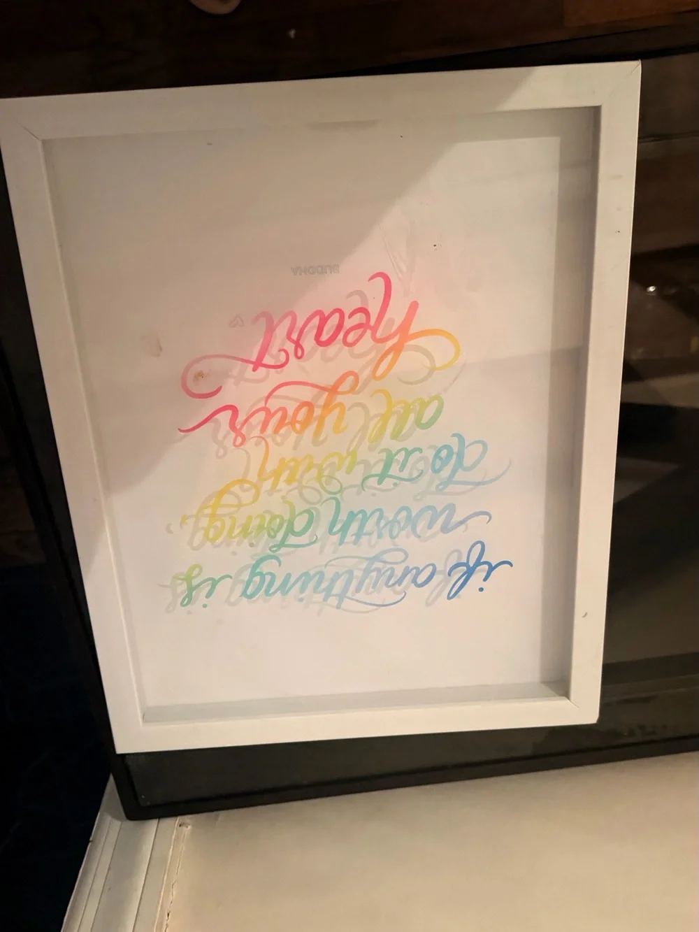 White Framed Rainbow Script Wall Art - Unbranded